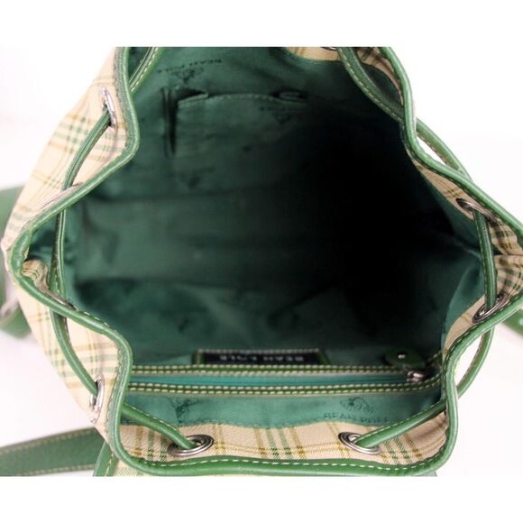 Bean Pole PLAID BEIGE GREEN GENUINE LEATHER FLAP SHOULDER BAG BACKPACK HANDBAG - Picture 13 of 16
